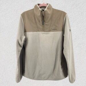 Merrell Women Large 1/4 Zip Fleece Pullover Jacket Oatmeal Neutral Cozy Gorpcore